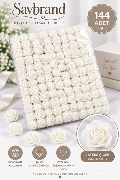 SavBrand Set of 144 Latex Rose Flowers Decorative Artificial Flowers – for Ha...