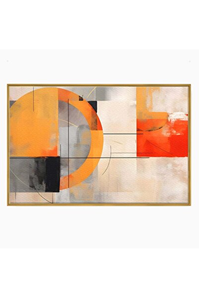 Luxcanva Tablou Canvas Cerc Galben Pictura Abstracta 150x100 cm cu Rama Auriu...