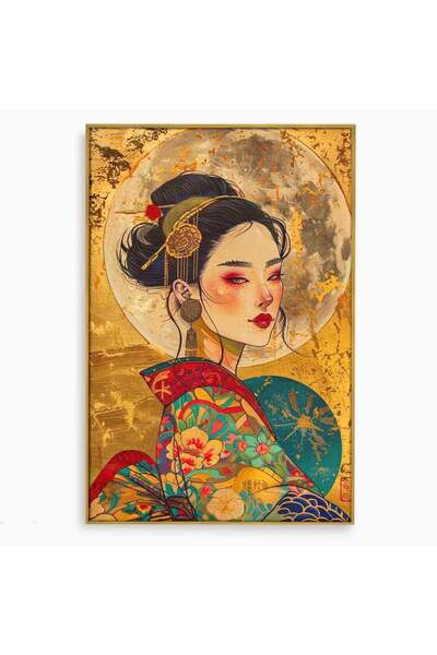 Luxcanva Tablou Canvas Misterul Unei Gheise 70x100 cm cu Rama Auriu Japonia O...