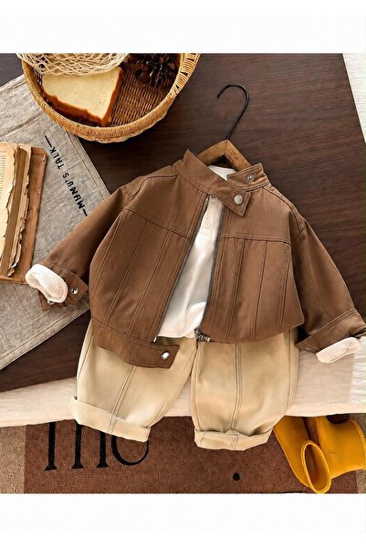 bohemiankids baby wear Kahverengi Gabardin Ceket ve Pantolon Takım