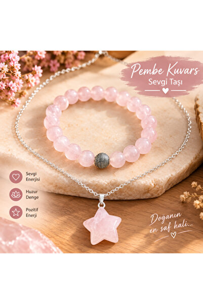 BABEHUKA Pembe Kuvars Bileklik ve Kolye Seti