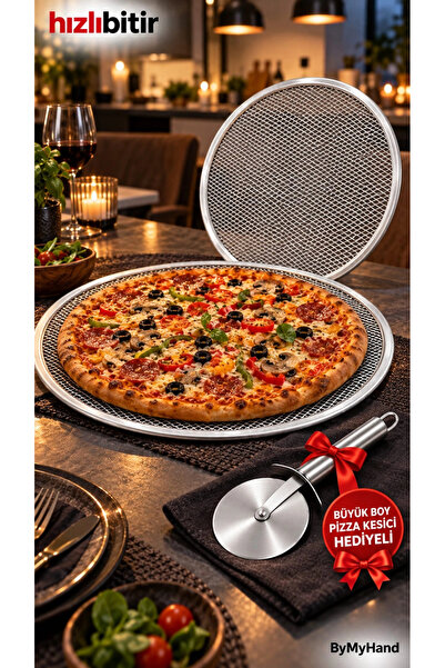 ByMyHand Metal Sanayi Tipi Profesyonel Pizza Tepsisi 2'li Set 32 36 Cm Pizza ...