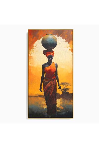 Luxcanva Tablou Canvas Sub Soarele Africii 70x140 cm cu Rama Auriu Gratie For...