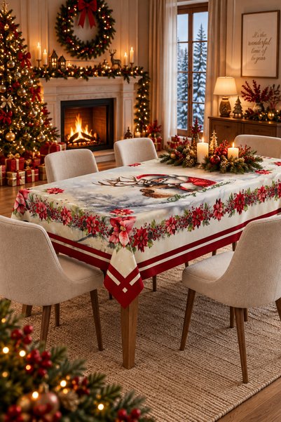 Befahomes Noel Babalı Yılbaşı Masa Örtüsü – Christmas Desenli Dekoratif Yeni ...