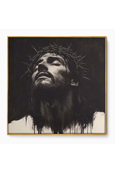 Luxcanva Tablou Canvas Ecoul Sacrificiului 100x100 cm cu Rama Auriu Iisus Cre...