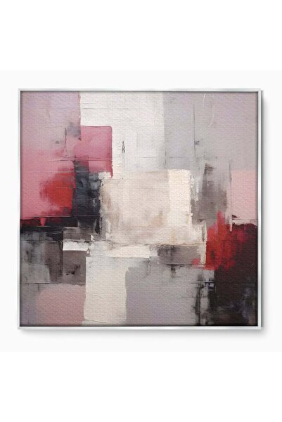 Luxcanva Tablou Canvas Abstract Rosu Si Negru 140x140 cm cu Rama Argintiu Cul...