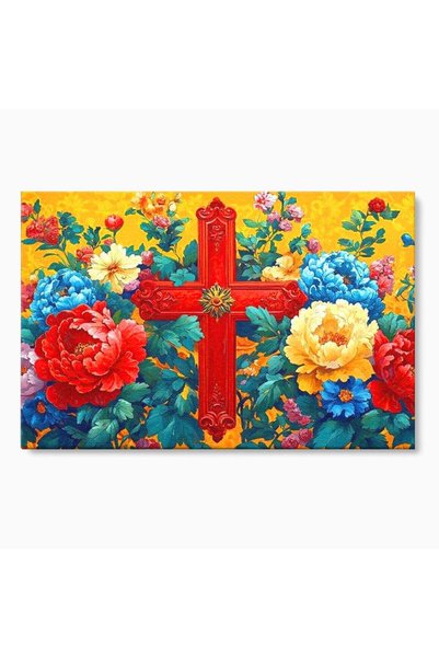 Luxcanva Tablou Canvas Credinta Vie 120x80 cm pe Sasiu Lemn Credinta Cruce Flori