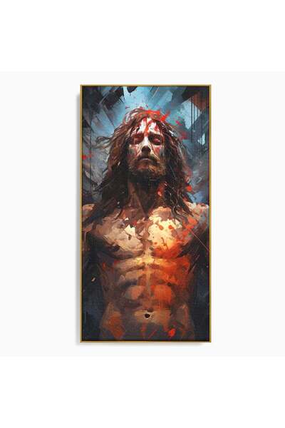 Luxcanva Tablou Canvas Patimile lui Hristos 60x120 cm cu Rama Auriu Iisus Mar...