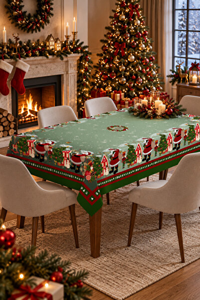 Befahomes Yeşil Yılbaşı Masa Örtüsü – Christmas Desenli Dekoratif Yeni Yıl Ma...