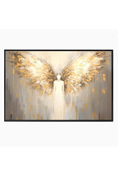 Luxcanva Tablou Canvas Gardian Ceresc 100x70 cm cu Rama Negru Inger Aripi Sil...
