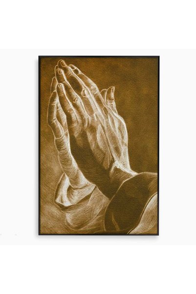 Luxcanva Tablou Canvas Maini in Rugaciune 40x60 cm cu Rama Negru Speranta Rug...