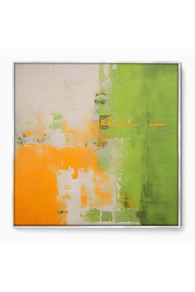 Luxcanva Tablou Canvas Abstract Orange And Green Paint 90x90 cm cu Rama Argin...