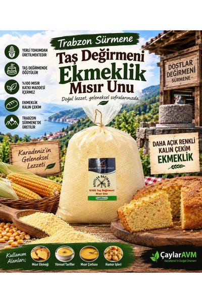 ÇAYLAR AVM Trabzon Sürmene Taş Değirmeni Ekmeklik Mısır Unu 3 Kg – Kalın Çeki...