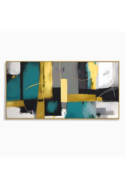Luxcanva Tablou pe pânză, pictură abstractă, gri, 140x70 cm, cu ramă aurie, v...