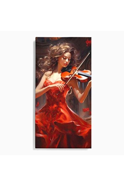 Luxcanva Tablou Canvas Rapsodie in Rosu 60x120 cm pe Sasiu Lemn Vioara Muzica...