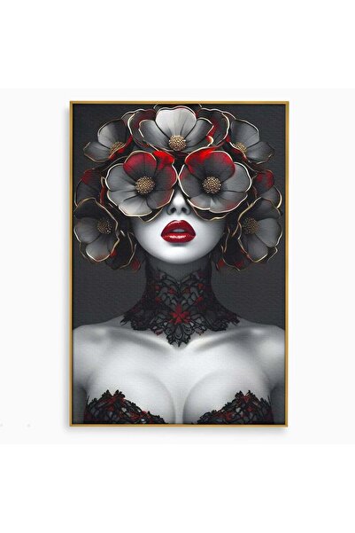 Luxcanva Tablou Canvas Senzualitate Gotica 40x60 cm cu Rama Auriu Masca Flora...