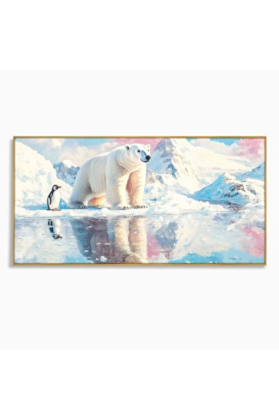 Luxcanva Tablou Canvas Calatori in Lumea Arctica 100x50 cm cu Rama Auriu Cala...