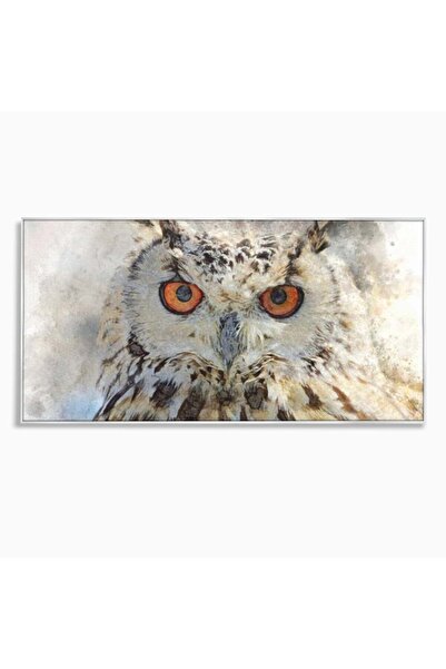Luxcanva Tablou Canvas Bufnita Pictata in Ceata 100x50 cm cu Rama Argintiu Bu...
