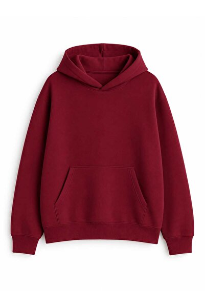 LG LAGULER Unisex Düz Renk 3 İplik Polarlı Oversize Sonbahar/Kış Kapüşonlu Ka...