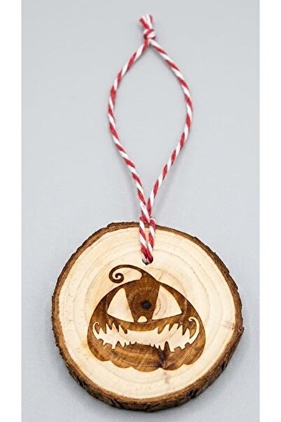 Generic Halloween Pumpkin Engrave Decor - Laser Engraved Wood Slice Car Rearview Mirror Hanging Ornament | Spooky Auto Interior Charm & Festive Car Decoration with Red & White Twine