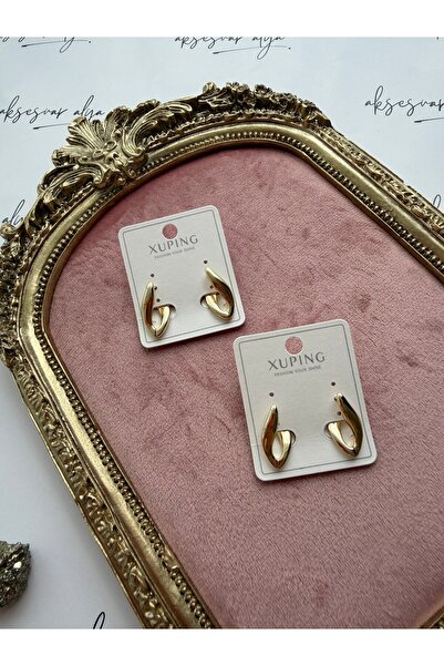 XUPING JEWELRY XUPING Gold Oval Formlu Çift Katmanlı Küpe