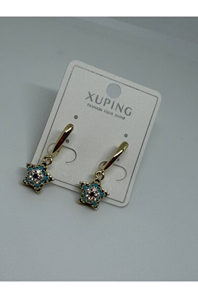 XUPING JEWELRY XUPING Gold Mavi Taşlı Yıldız Sallantılı KüpE