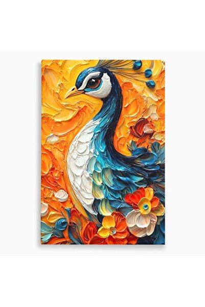 Luxcanva Tablou Canvas Paun Pictat de Soare 80x120 cm pe Sasiu Lemn Paun Pict...