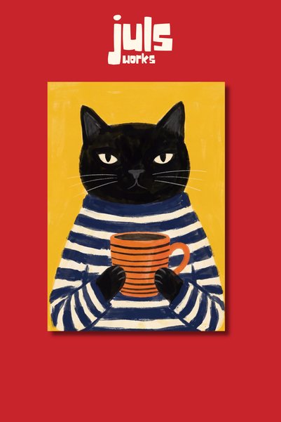Juls Works Modern Kedi Müzik ve Western Temalı Yapışkanlı Duvar Posteri