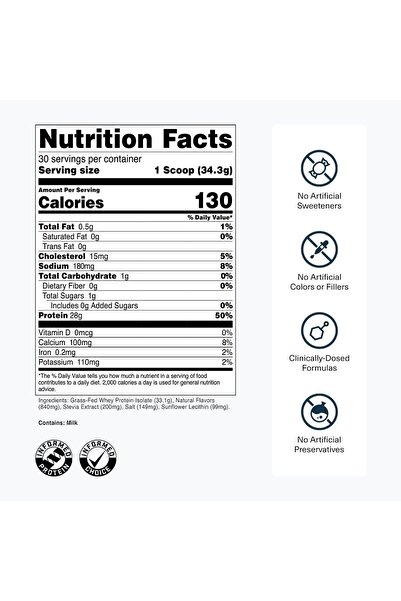 Transparent Labs Grass-Fed Whey Protein - 30 Servings, French Vanilla Naturally Flavored, Gluten Free Whey Protein Powder with 28g of Protein per Serving & 9 Amino Acids