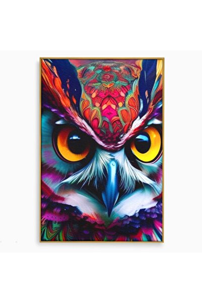 Luxcanva Tablou Canvas Bufnita Tribala 70x100 cm cu Rama Auriu Bufnita Tribal...