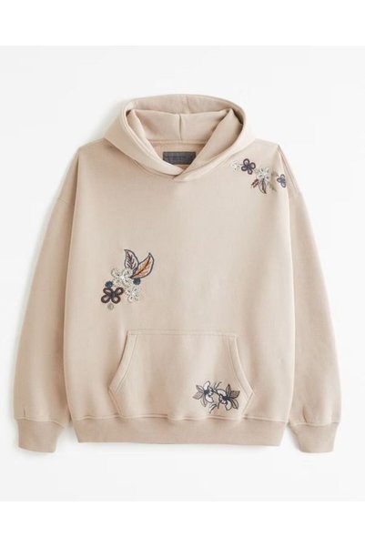 ZEMLİYA Unisex Beige Streetwear Oversize Hooded Casual Cotton Sweatshirt with...