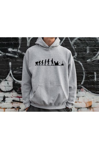 ZEMLİYA Unisex Gray Relaxed Fit Hooded Kangaroo Pocket Thick Sweatshirt