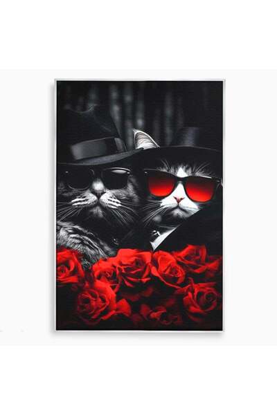 Luxcanva Tablou Canvas Mafia Felina 50x70 cm cu Rama Argintiu Mafia Felina Ga...