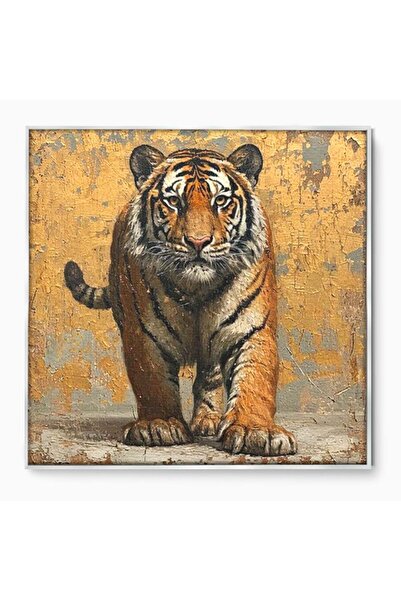 Luxcanva Tablou Canvas Regatul Felinei 90x90 cm cu Rama Argintiu Regatul Feli...