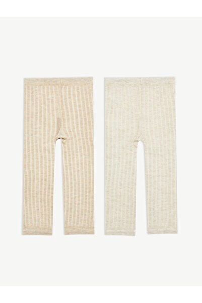 LC Waikiki Rmz Gi̇yi̇m Farkliya Ribbed Baby Girl Pantyhose 2-Pack