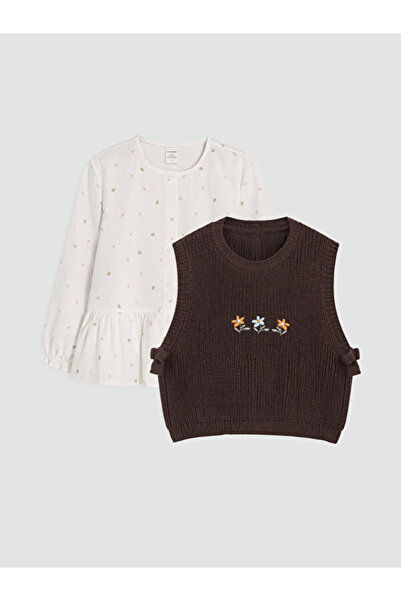 LC Waikiki I Girls' Embroidered Knitwear Sweater and Shirt Set from Freezen S...