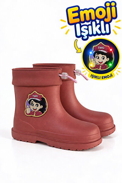 Twingomax Çocuk Kışlık Emojili Işıklı Konforlu Yağmur Çizmesi Unisex