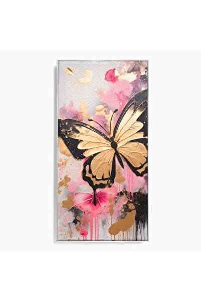 Luxcanva Tablou Canvas Fluturele din Cerneala 70x140 cm cu Rama Argintiu Flut...