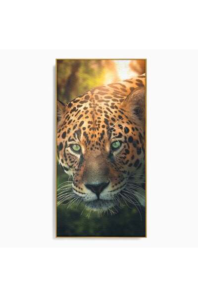 Luxcanva Tablou Canvas Felina din Umbra 70x140 cm cu Rama Auriu Felina din Um...