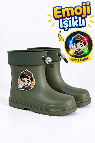 Twingomax Çocuk Kışlık Emojili Işıklı Konforlu Yağmur Çizmesi Unisex