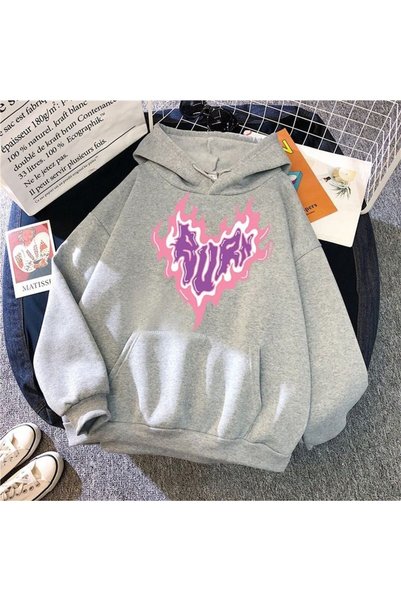 ZEMLİYA Unisex Gray Kangaroo Pocket Thick Fabric Oversize Hooded Sweatshirt H...
