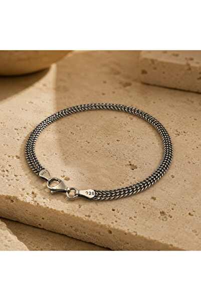 Ahamelia Jewelry 925 Ayar Gümüş Oksitli Gurmet Örgü Erkek Bileklik