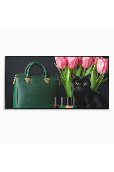 Luxcanva Tablou Canvas Felina in Vitrina 140x70 cm cu Rama Negru Felina in Vi...