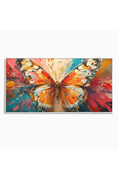 Luxcanva Tablou Canvas Fluturele Toamnei 140x70 cm cu Rama Argintiu Fluturele...