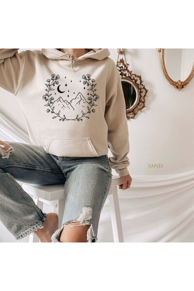 ZEMLİYA Unisex Beige Hooded Oversize Sweatshirt Comfortable Fit Cotton with F...