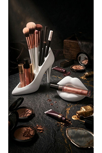 zeranest Dekoratif Stiletto Ayakkabı ve Dudak Tasarımlı Beyaz Makyaj Fırçası ...