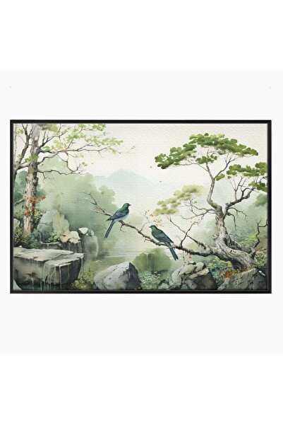 Luxcanva Tablou Canvas Meditatie in Verde si Gri 70x50 cm cu Rama Negru Medit...