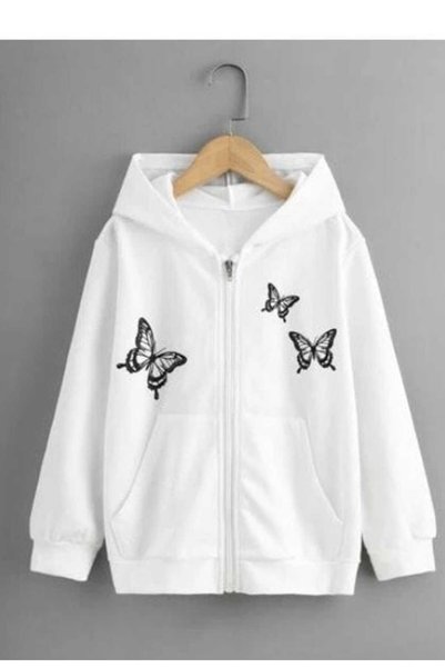 ZEMLİYA Unisex White Relaxed Fit Hooded Kangaroo Pocket Thick Sweatshirt