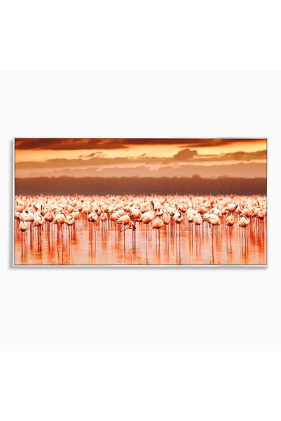 Luxcanva Tablou Canvas Orizont in Flacari Roz 100x50 cm cu Rama Argintiu Oriz...