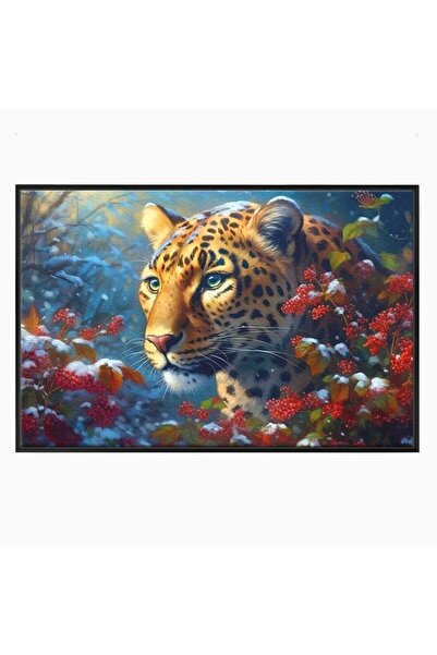 Luxcanva Tablou Canvas Iarna in Salbaticie 100x70 cm cu Rama Negru Iarna in S...
